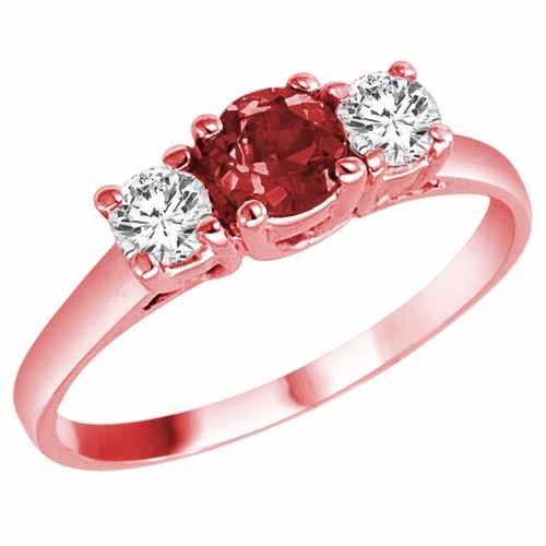 10K Rose Gold Round 3 Stone Garnet and Diamond Ring (0.95 cttw)