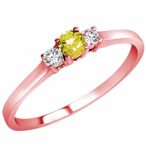 14K Rose Gold Round 3 Stone Lemon Quartz and Diamond Ring (0.25 cttw)