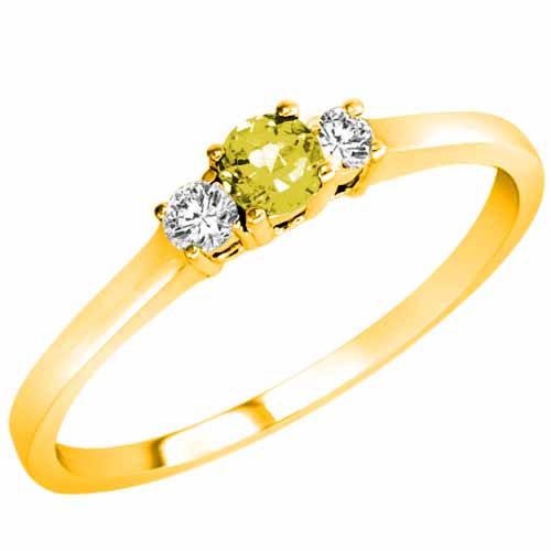 14K Yellow Gold Round 3 Stone Lemon Quartz and Diamond Ring (0.25 cttw)