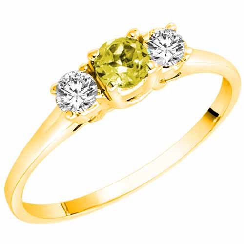 18K Yellow Gold Round 3 Stone Lemon Quartz and Diamond Ring (0.45 cttw)