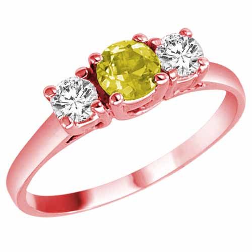 10K Rose Gold Round 3 Stone Lemon Quartz and Diamond Ring (0.95 cttw)