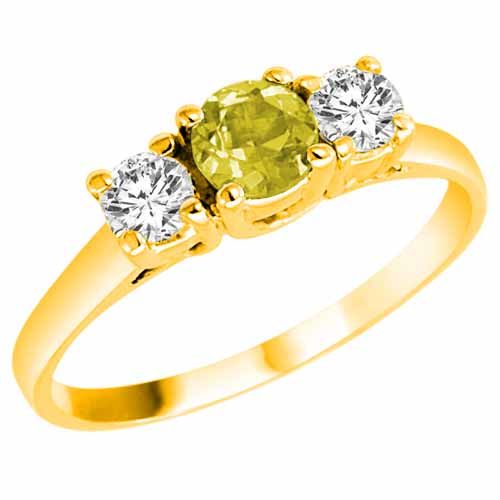 14K Yellow Gold Round 3 Stone Lemon Quartz and Diamond Ring (0.95 cttw)