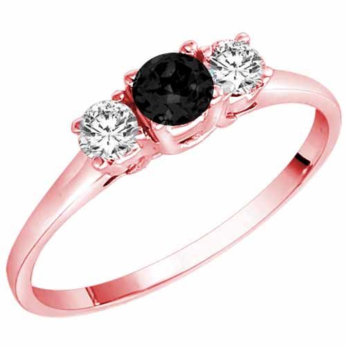 10K Rose Gold Round 3 Stone Onyx and Diamond Ring (0.45 cttw)