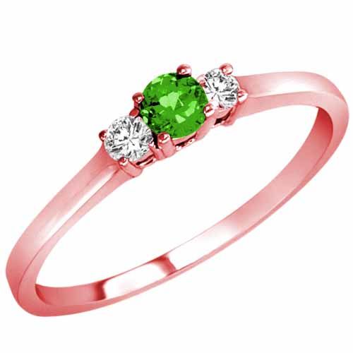 18K Rose Gold Round 3 Stone Peridot and Diamond Ring (0.25 cttw)