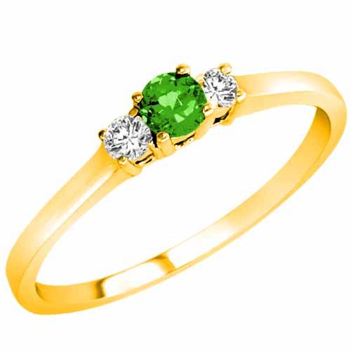 10K Yellow Gold Round 3 Stone Peridot and Diamond Ring (0.25 cttw)