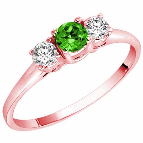 14K Rose Gold Round 3 Stone Peridot and Diamond Ring (0.45 cttw)