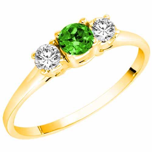 18K Yellow Gold Round 3 Stone Peridot and Diamond Ring (0.45 cttw)