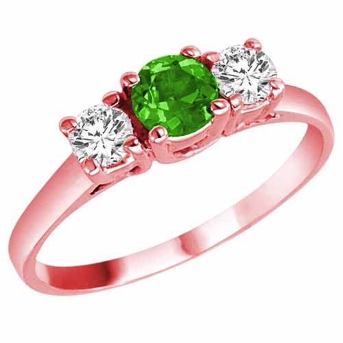 18K Rose Gold Round 3 Stone Peridot and Diamond Ring (0.95 cttw)