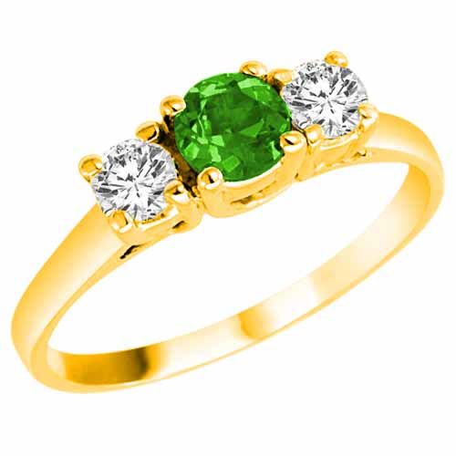 14K Yellow Gold Round 3 Stone Peridot and Diamond Ring (0.95 cttw)