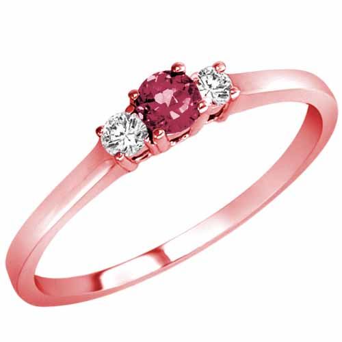 18K Rose Gold Round 3 Stone Pink Tourmaline and Diamond Ring (0.25 cttw)
