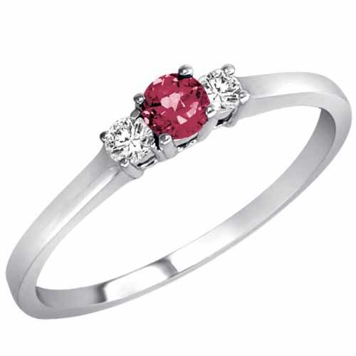18K White Gold Round 3 Stone Pink Tourmaline and Diamond Ring (0.25 cttw)