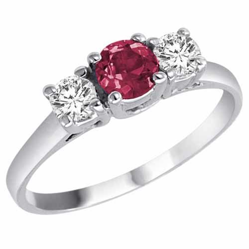 14K White Gold Round 3 Stone Pink Tourmaline and Diamond Ring (0.95 cttw)