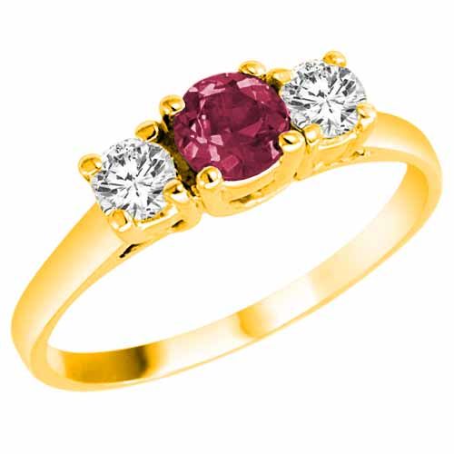 14K Yellow Gold Round 3 Stone Pink Tourmaline and Diamond Ring (0.95 cttw)