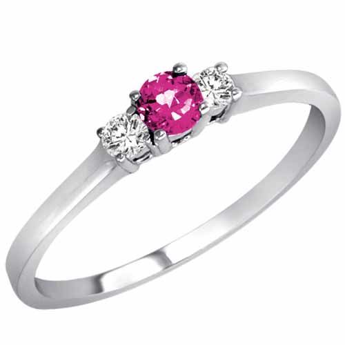 Platinum Round 3 Stone Pink Topaz and Diamond Ring (0.25 cttw)