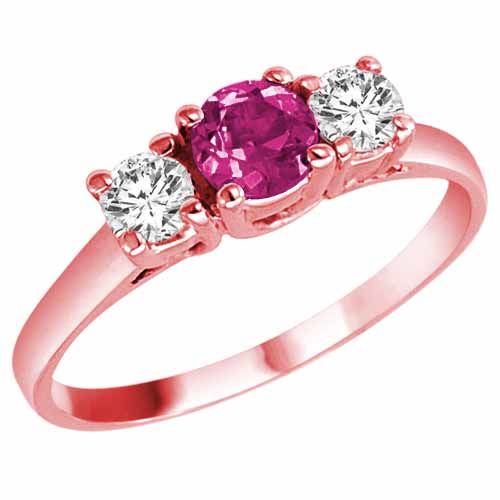 10K Rose Gold Round 3 Stone Pink Topaz and Diamond Ring (0.95 cttw)