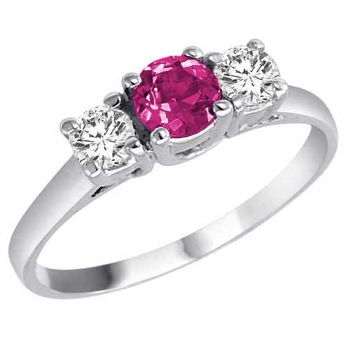 Sterling Silver Round 3 Stone Pink Topaz and Diamond Ring (0.95 cttw)