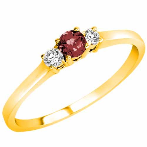 18K Yellow Gold Round 3 Stone Ruby and Diamond Ring (0.25 cttw)