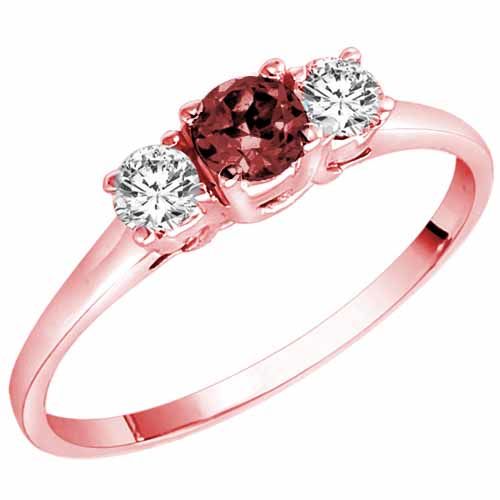 10K Rose Gold Round 3 Stone Ruby and Diamond Ring (0.45 cttw)