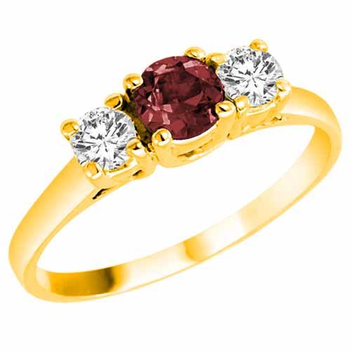 14K Yellow Gold Round 3 Stone Ruby and Diamond Ring (0.95 cttw)