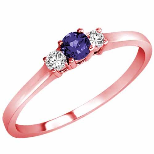 18K Rose Gold Round 3 Stone Blue Sapphire and Diamond Ring (0.25 cttw)