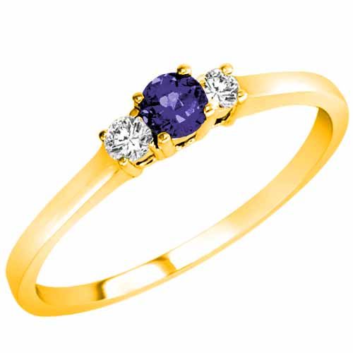 18K Yellow Gold Round 3 Stone Blue Sapphire and Diamond Ring (0.25 cttw)