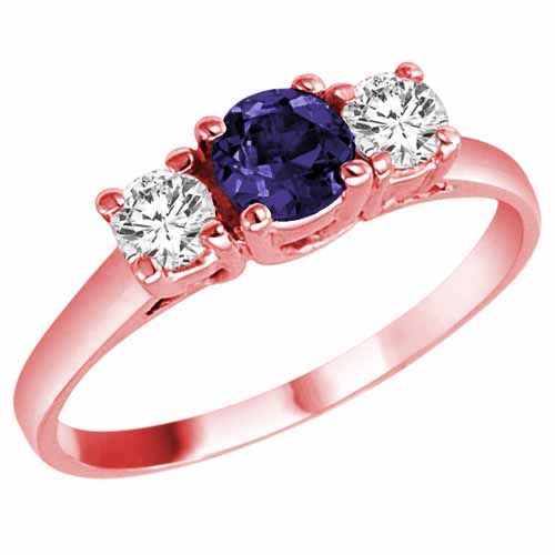 14K Rose Gold Round 3 Stone Blue Sapphire and Diamond Ring (0.95 cttw)