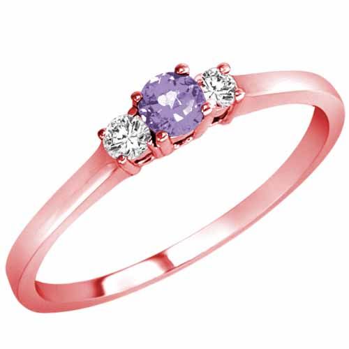 18K Rose Gold Round 3 Stone Tanzanite and Diamond Ring (0.25 cttw)