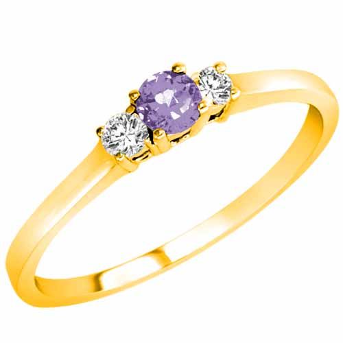 10K Yellow Gold Round 3 Stone Tanzanite and Diamond Ring (0.25 cttw)