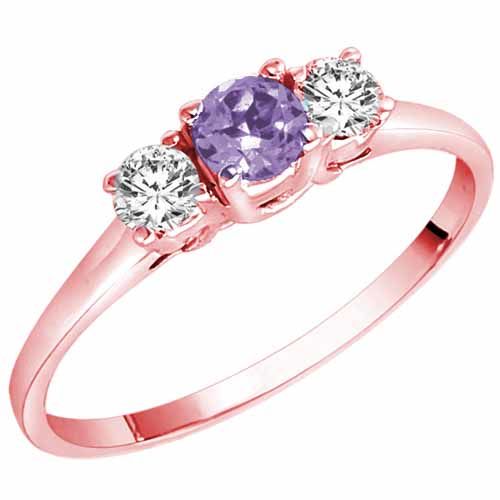 18K Rose Gold Round 3 Stone Tanzanite and Diamond Ring (0.45 cttw)