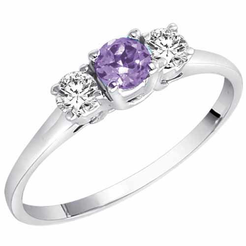18K White Gold Round 3 Stone Tanzanite and Diamond Ring (0.45 cttw)