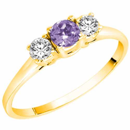 14K Yellow Gold Round 3 Stone Tanzanite and Diamond Ring (0.45 cttw)