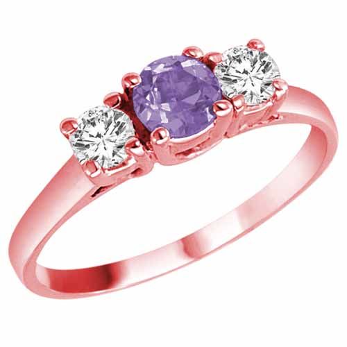 18K Rose Gold Round 3 Stone Tanzanite and Diamond Ring (0.95 cttw)