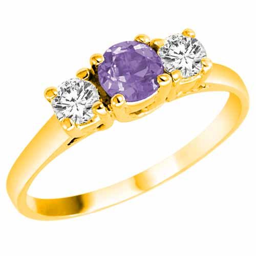 10K Yellow Gold Round 3 Stone Tanzanite and Diamond Ring (0.95 cttw)