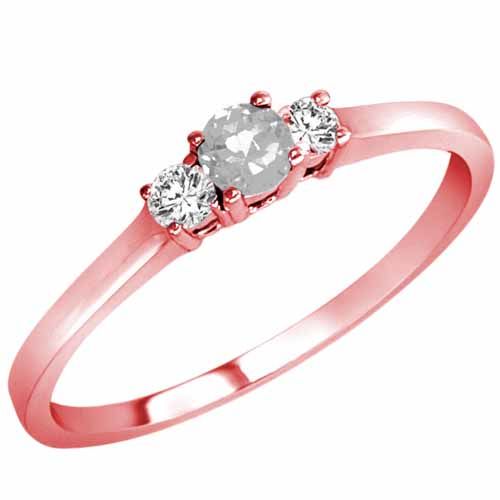10K Rose Gold Round 3 Stone White Quartz and Diamond Ring (0.25 cttw)