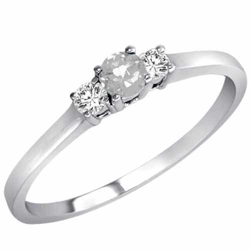 Platinum Round 3 Stone White Quartz and Diamond Ring (0.25 cttw)