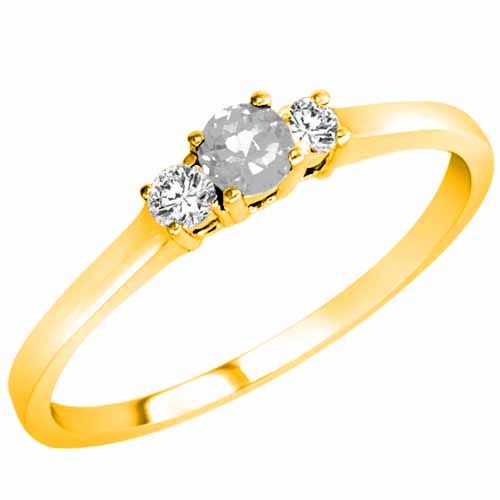 14K Yellow Gold Round 3 Stone White Quartz and Diamond Ring (0.25 cttw)