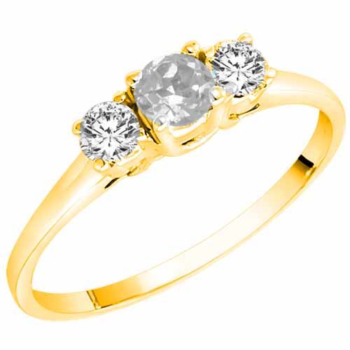10K Yellow Gold Round 3 Stone White Quartz and Diamond Ring (0.45 cttw)