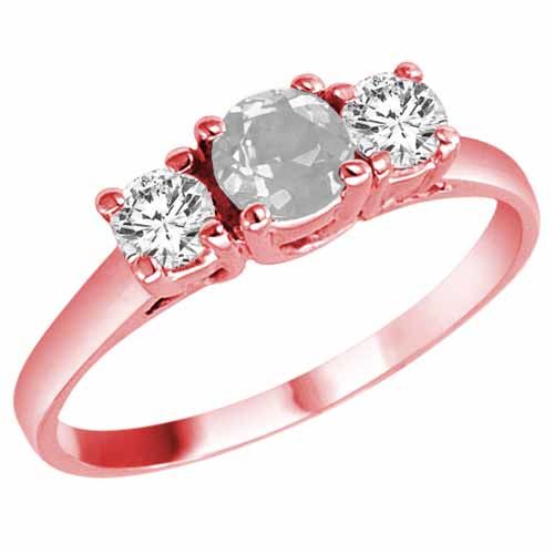 14K Rose Gold Round 3 Stone White Quartz and Diamond Ring (0.95 cttw)