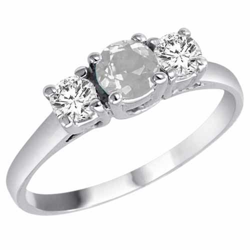 10K White Gold Round 3 Stone White Quartz and Diamond Ring (0.95 cttw)