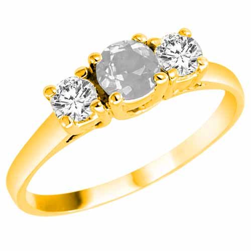 14K Yellow Gold Round 3 Stone White Quartz and Diamond Ring (0.95 cttw)