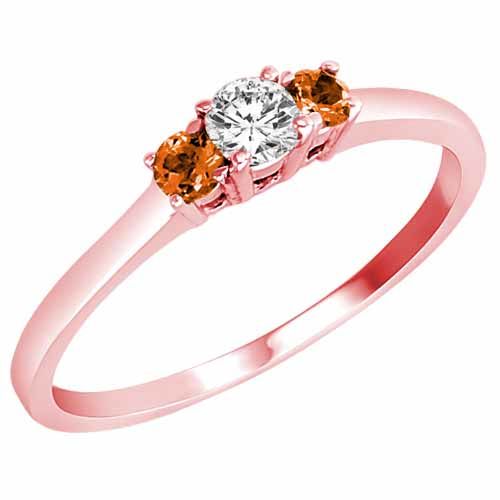 10K Rose Gold Round 3 Stone Diamond and Fire Opal Accented Engagement Ring (0.25 cttw)