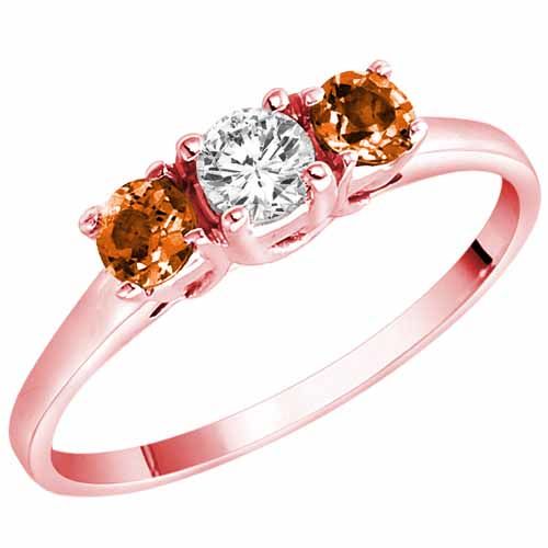 10K Rose Gold Round 3 Stone Diamond and Fire Opal Accented Engagement Ring (0.45 cttw)