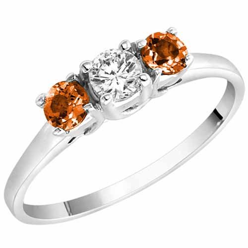 10K White Gold Round 3 Stone Diamond and Fire Opal Accented Engagement Ring (0.45 cttw)