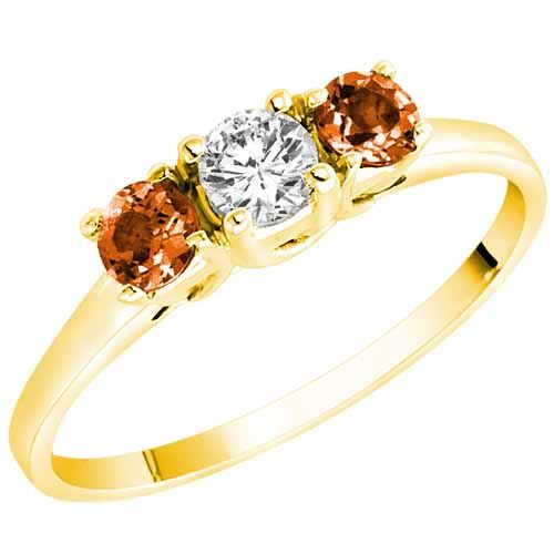 10K Yellow Gold Round 3 Stone Diamond and Fire Opal Accented Engagement Ring (0.45 cttw)