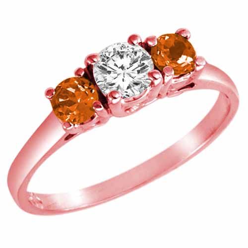 18K Rose Gold Round 3 Stone Diamond and Fire Opal Accented Engagement Ring (0.95 cttw)
