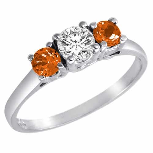 18K White Gold Round 3 Stone Diamond and Fire Opal Accented Engagement Ring (0.95 cttw)