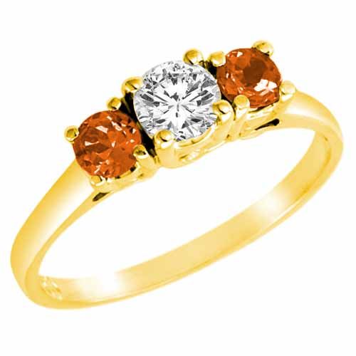 14K Yellow Gold Round 3 Stone Diamond and Fire Opal Accented Engagement Ring (0.95 cttw)