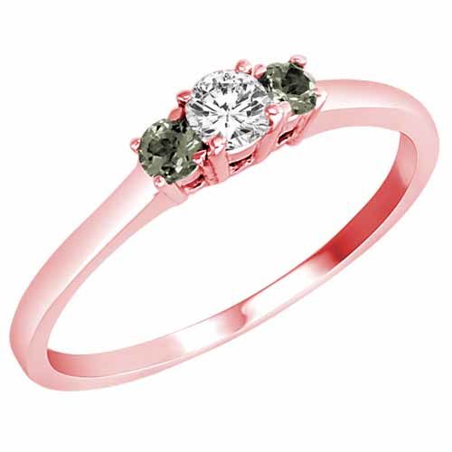 14K Rose Gold Round 3 Stone Diamond and Green Amethyst Accented Engagement Ring (0.25 cttw)