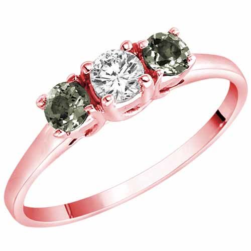 10K Rose Gold Round 3 Stone Diamond and Green Amethyst Accented Engagement Ring (0.45 cttw)