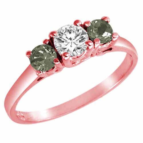 14K Rose Gold Round 3 Stone Diamond and Green Amethyst Accented Engagement Ring (0.95 cttw)